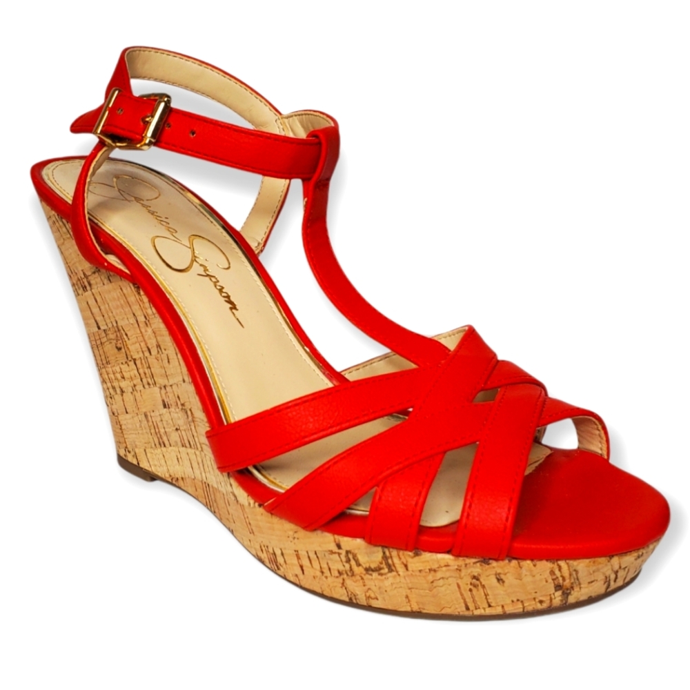 Jessica Simpson Womens Red Wedges Shoes Size 7.5